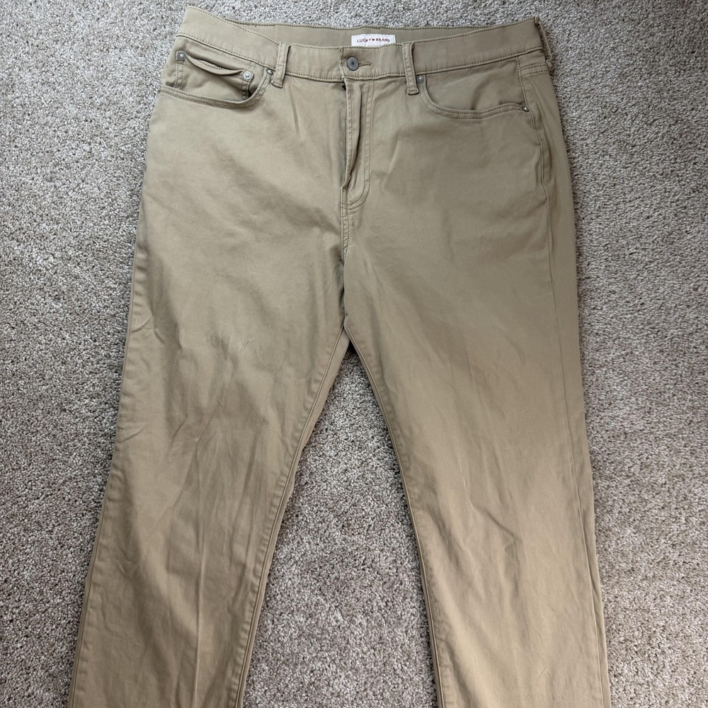 Lucky Brand 223 Straight Jeans Mens 36x32 Beige Denim Regular Stretch Casual